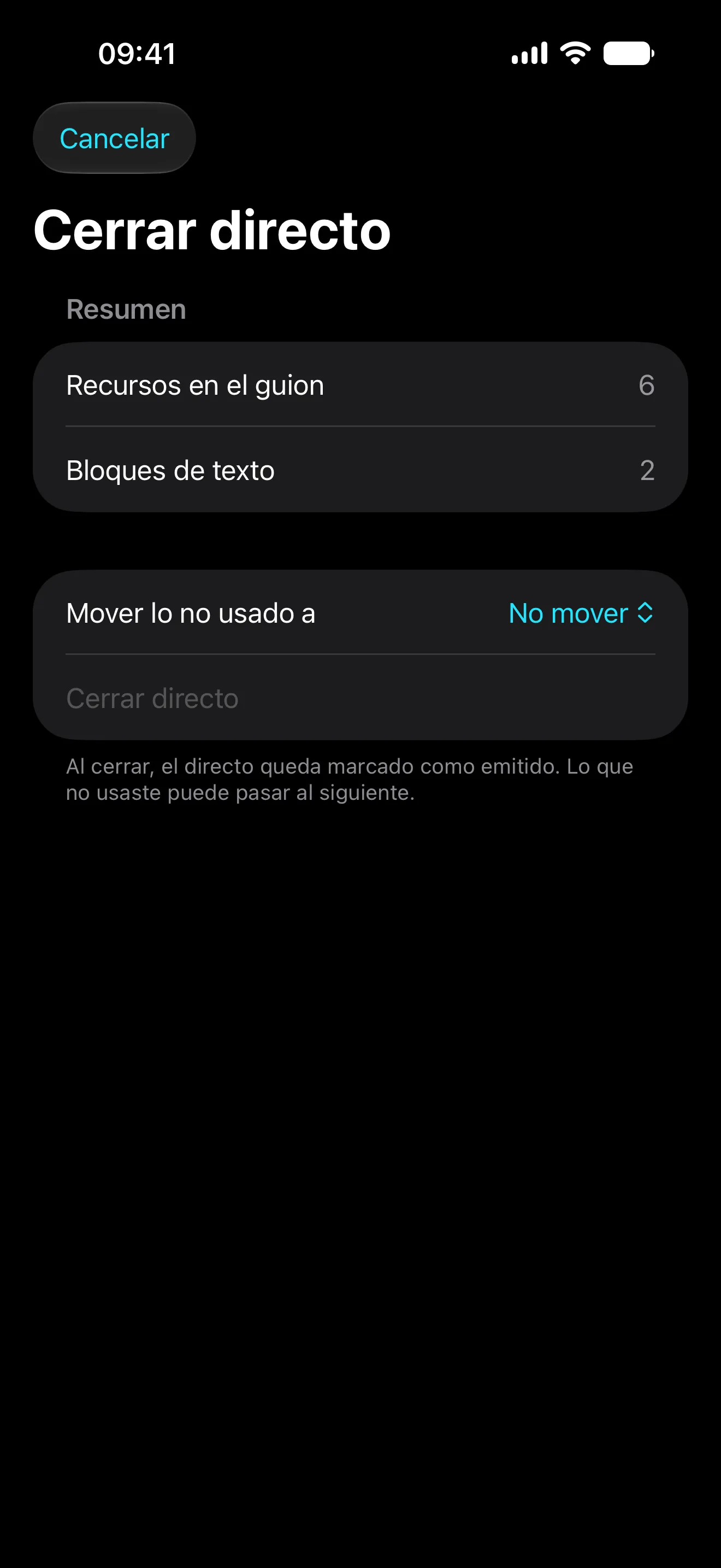 El resumen de un directo pasado en el iPhone, con sus capítulos y sus tiempos.